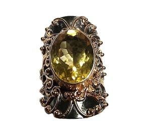 NWOT 925 Silver Citrine Rose Gold Ring Handmade Vintage Style One of a Kind